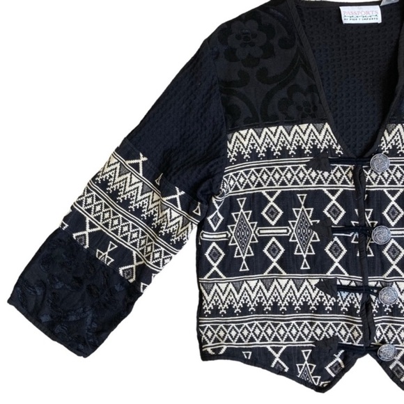 Vintage 90s Tribal Southwestern Tapestry Blazer Jacket Metal Buttons Sz M - Picture 10 of 16